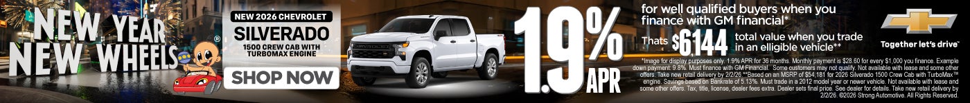 NEW 2026 SILVERADO 1500 CREW CAB WITH TURBOMAX ENGINE	1.9% APR for well qualified buyers when you fi