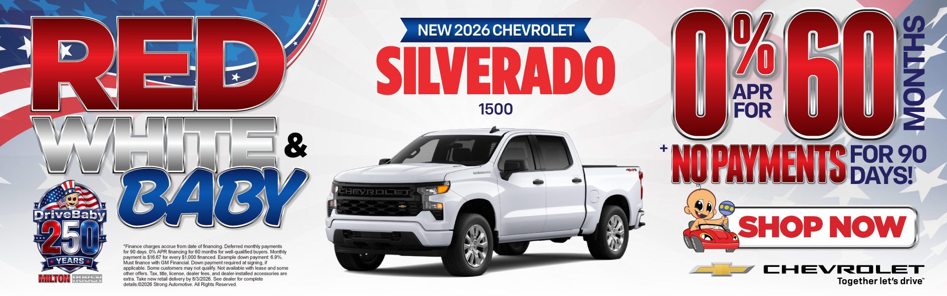 NEW 2026 Chevrolet Silverado 1500	0% APR for 60 Months+ NO P
