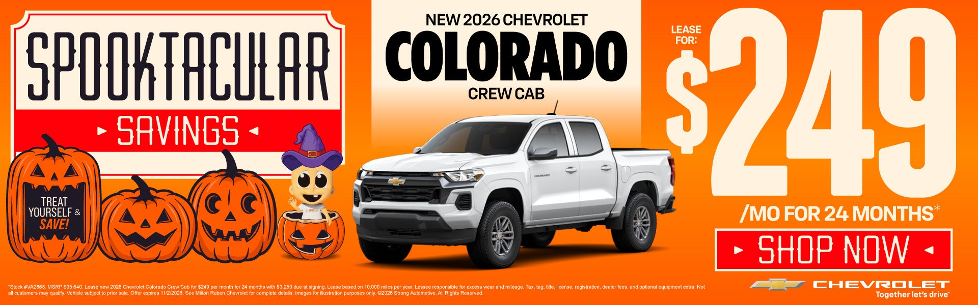 NEW 2026 CHEVROLET COLORADO CREW CAB	LEASE FOR $249/MO FOR 2